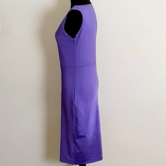 Women's Solid Sleeveless Knee Fitted Purple Dress - Picture 2 of 4